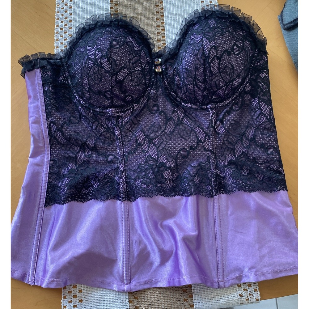 Frederick's of Hollywood Purple & Black‎ Satin Lace Corset Size XL Goth Vintage